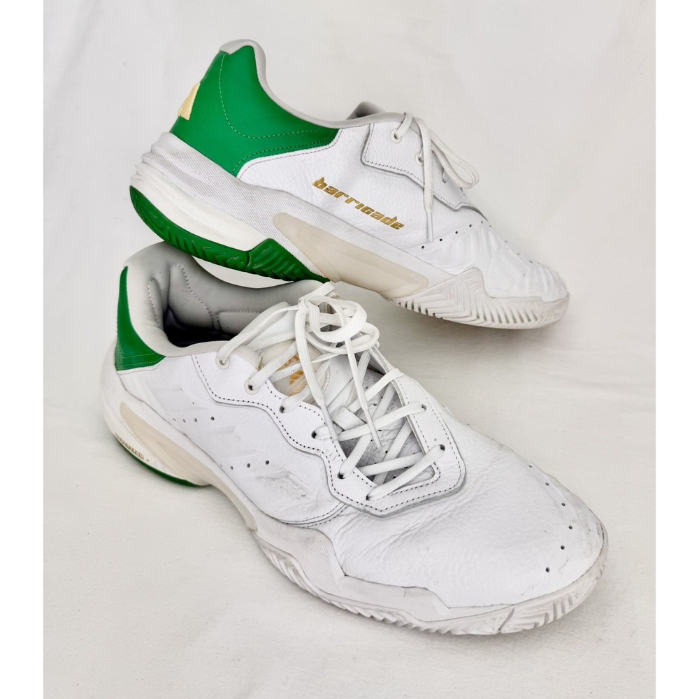 Adidas Barricade 13 White Green Leather Tennis Shoes Men's Size 13